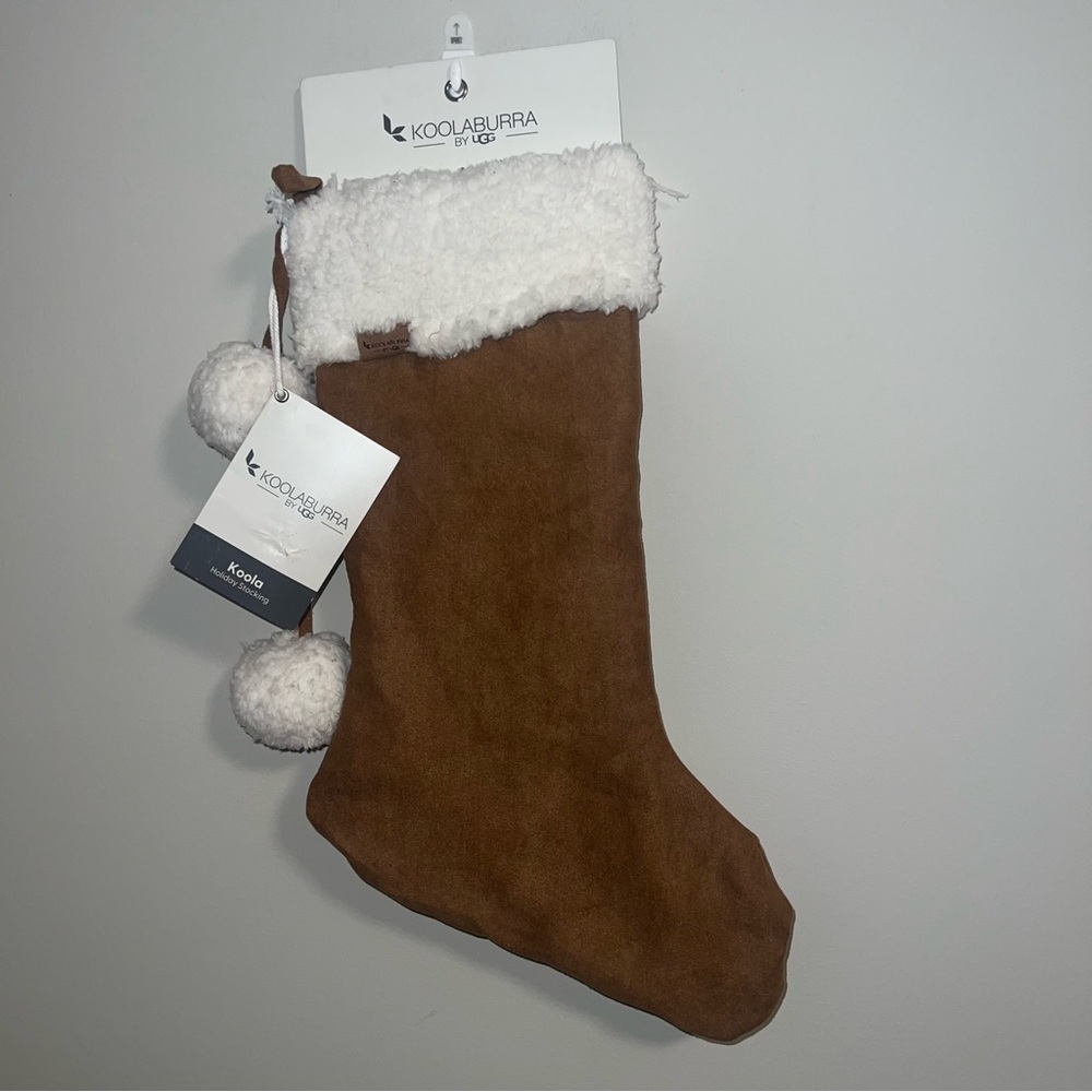Koolaburra by Ugg Brown and White Christmas Stocking with pom poms